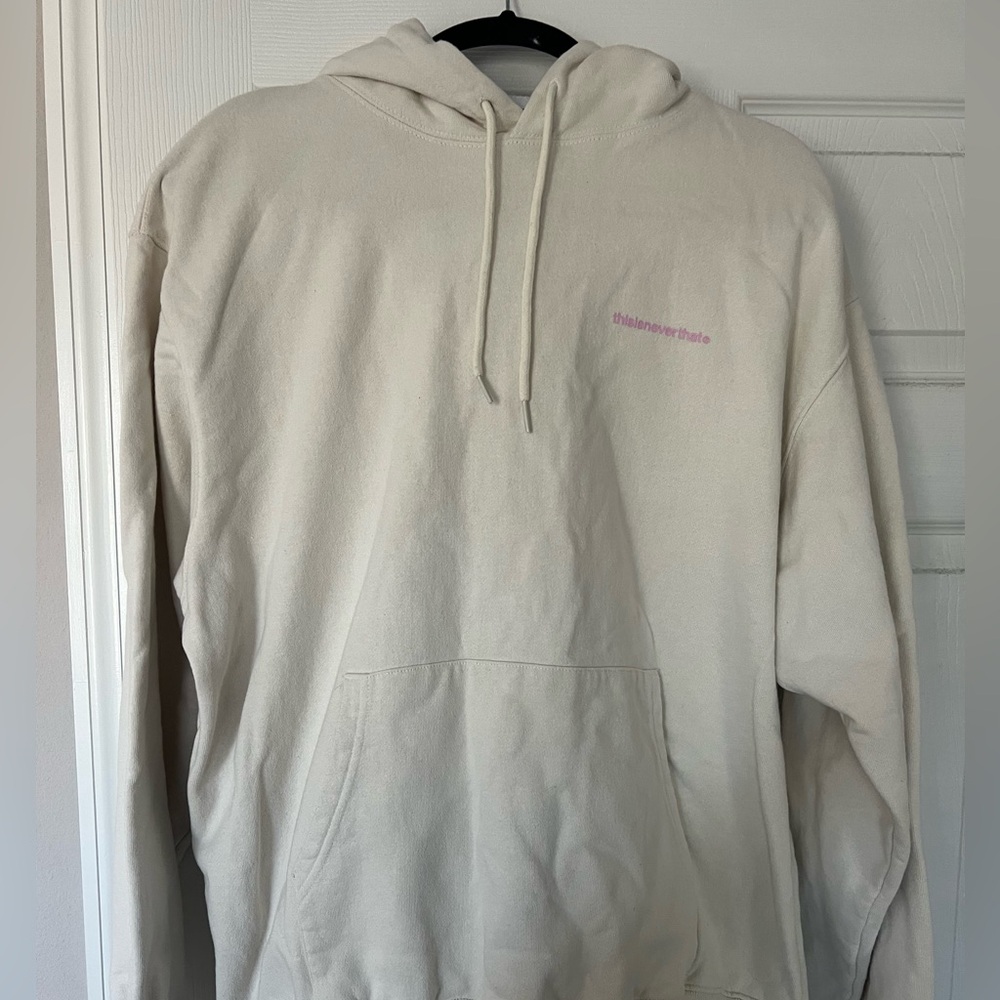 This is Never That Cream Hoodie with Pink Logo